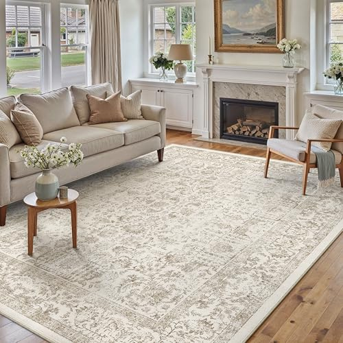 HUGEAR Vintage Hellbraun Waschbarer Teppich Wohnzimmer 150x210cm Retro Rugs for Living Room Weich rutschfest Groß Tepich Kurzflor Schlafzimmer Carpet Living Room Bedroom Esszimmer Teppiche Büro