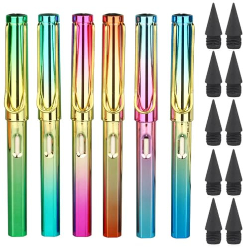 WUSJCOF Matita Infinita con Gomma, Penna Infinita e Riutilizzabile, Matita Eterna per Scrittura e Schizzo, Set di 6 Matite Perpetue con 10 Ricariche