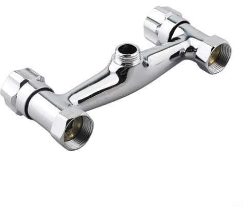 Niceminiwall Robinet de douche avec deux poignées, mitigeur à double levier, laiton chromé, valve d'eau chaude et froide, sortie G1/2, distance centrale de 150 mm