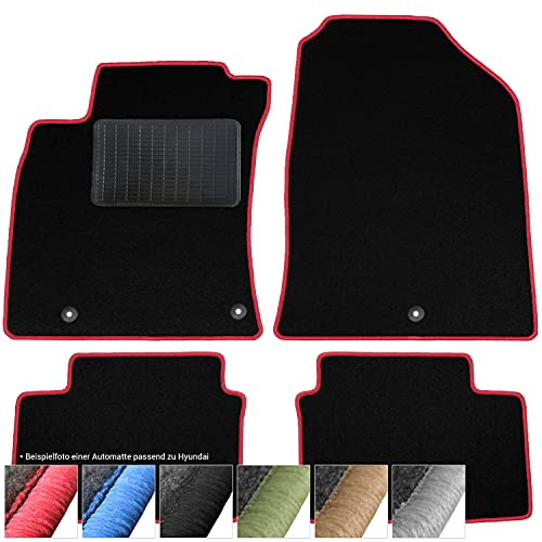 moto-MOLTICO Fußmatten Auto - Velours Autoteppiche | passend für Hyundai Tucson IV 2020- - 4-teiliges Set - Schwarze Automatten mit Roten Ziernähten