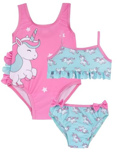 Chicco, Baby Badeanzug, Set mit 2 Einhorn-Badeanzügen, Einteiler und Zweiteiliger Bikini, Bequem und Vielseitig, Ideal für das Meer oder den Pool, Mädchenkleidung, Italienisches Design