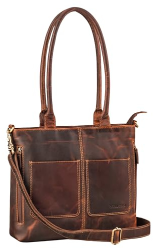 STILORD Merry 3-in-1 Vintage Shopper Leder Handtasche Damen Groß Tasche Echtleder Schultertasche Frauen Ledertasche für Arbeit Shopping Freizeit Henkeltasche Farbe:cognac - braun