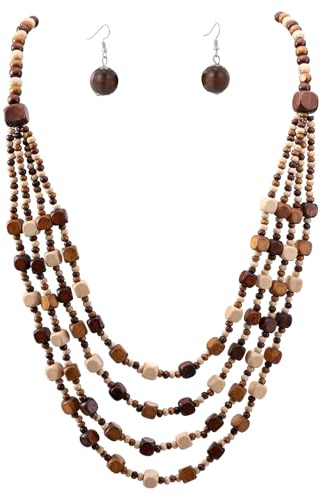 MILAKOO Femmes Marron DéClaration en Bois Collier LéGer Stratification Choker Multi-Couches de Bijoux Boho Pour Occasionnels