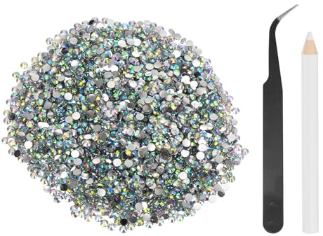 sourcing map 5000 diamantes de imitación de resina con parte trasera plana, SS12 de 3 mm, gemas de brillo redondas a granel con herramientas de recogida para manualidades, vasos, tazas, ropa, AB