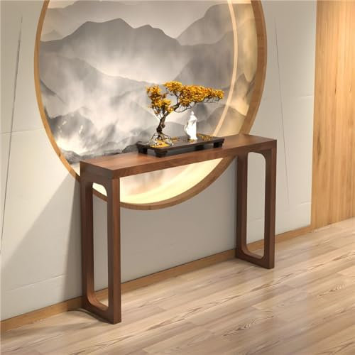 Mesa de Entrada, Consola, Mesa de Entrada de Madera Maciza, 78 cm, Mesa de sofá, Estrecha para Sala de Estar, Entrada, Pasillo, recibidor, Nogal