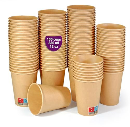 Lot de 100 grands gobelets en papier kraft résistants anti-gouttes pour fêtes, barbecues et événements 360 ml