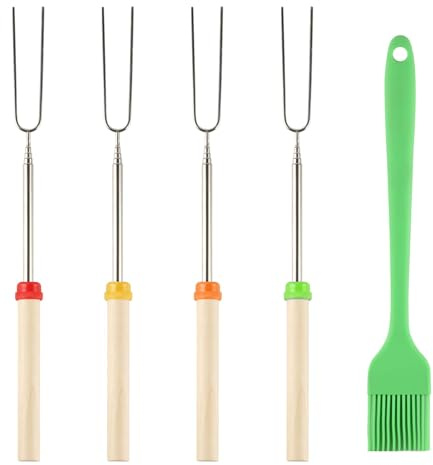 4 Pcs Marshmallow Sticks for Fire Pit 12-32 Extendable Retractable | Stainless Steel Smores Sticks, Barbecue Forks For Fire Pits Campfire Hot Dogs Bbq