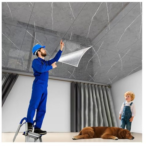 Deckenpaneele deckenplatten Wasserfeste Vinyl-Wandfliesen Für Abziehen Und Aufkleben, Graue PVC-Deckenfliesen Für Aufkleben Für Badezimmer/Küche/Schlafzimmer, Marmor-Fliesenaufkleber Für Wand/Decke(90