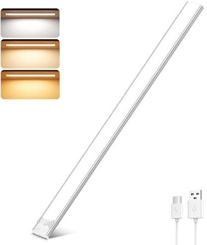 Luce Armadio LED con Sensore, 3 Temperature di Colore Dimmerabile Led con Sensore di Movimento, USB Ricaricabile Magnetica Lampada, Luce Led Sottopensile per Cucina Garage Scale Bagno Corridoio