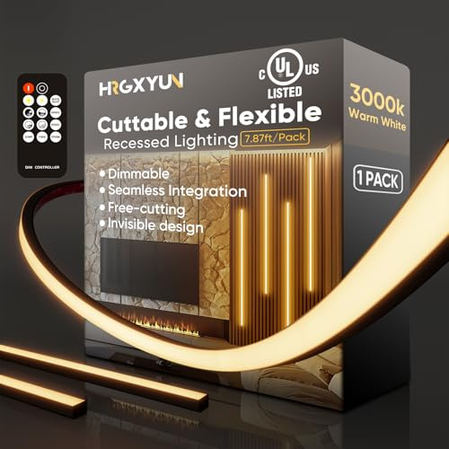 HRGXYUN Dimmable LED Recessed Light Kit 1Pack, 3000K Warm White LED Wall Panel Light, 7.87ft/Pack Self-Adhesive Retrofit Strip for Wood Slat Walls, Accent & Acoustic Panels, 24V, UL Listed
