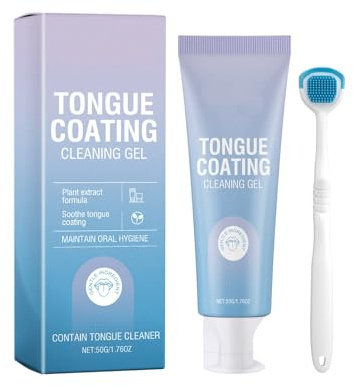 Gel nettoyeur de langue avec brosse à langue - Kit de soins bucco-dentaires à la menthe fraîche - Gratte-langue en gel pour enlever la mauvaise haleine, maintenir la santé bucco-dentaire