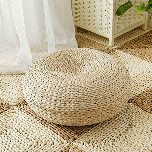 Coussin pouf en paille tissée naturelle – Siège rond tricoté pour yoga et décoration d'intérieur – Coussin de chaise confortable pour l'extérieur, le jardin et la terrasse