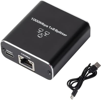 Biglumin Netzwerk Switch, LAN Splitter 1 auf 2, 1000Mbps Netzwerk Splitter, 2 Port für Computer, TV, Hub, Switch, Router, Set-Top Box, et
