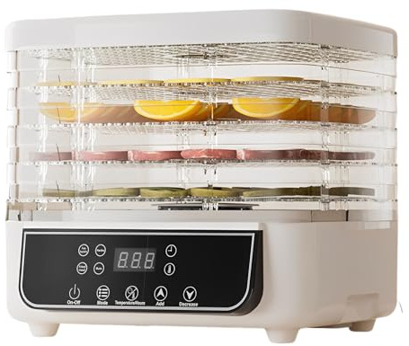 LICAEVEY Deshidratador de Alimentos para Cecina, 5 Bandejas de Acero Inoxidable con Temporizador Digital y Control de Temperatura, Secador Eléctrico de 160 W para Carne, Frutas, (Enchufe europeo 220V)