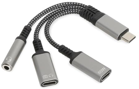 HENGBIRD Adaptador USB C Jack 3 en 1 – Adaptador Auriculares USB C con Adaptador USB C a Jack, Audio y Carga rápida PD 60W, Cargar y Escuchar al Mismo Tiempo para Smartphone, Tablet y portátil