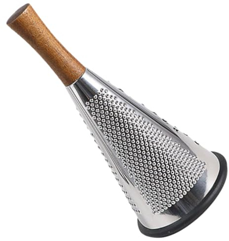 SECFOU Cone-shaped Vertical Cheese Grater Stainless Steel Vegetable Shredder with Wood Handle Multipurpose Kitchen Grater for Cheese and Fruit 30x12cm
