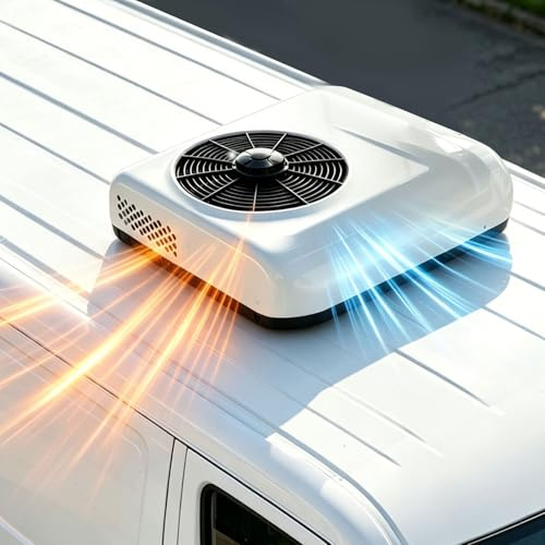 AUTUMFLATGAO Aire Acondicionado Caravana de 12 V/24 V, 2200W Frío y Calor, Ultra Silencioso 20dB, Aire Acondicionado de Techo con Control Remoto para Camper Furgoneta Camión Autocaravana 12V