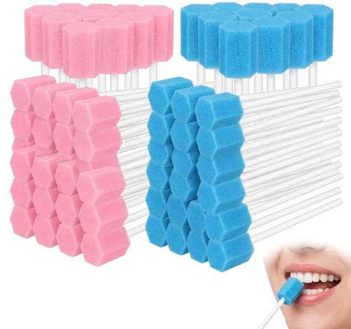 MNYXIS 60 Piezas Hisopos Bucales, Esponjas de Boca para Limpieza de Dientes, Hisopos Desechables Suaves para Cuidado Oral, Higiene Diaria para Adultos y Ancianos, 30 Rosas y 30 Azules