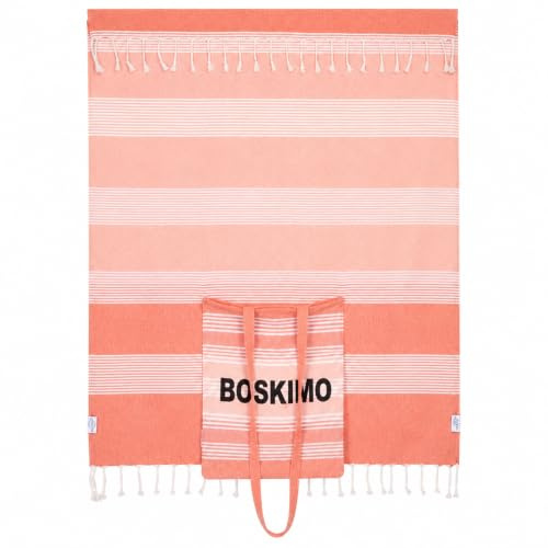 BOSKIMO Toalla de Playa XXL Gigante con Bolsa Cosida 2 en 1 - Pareo Familiar Fouta con Flecos, 180x200 cm - Toalla y Bolso 2-3 Personas - Ideal Piscina, Picnic, SPA, Viaje - 5 Colores
