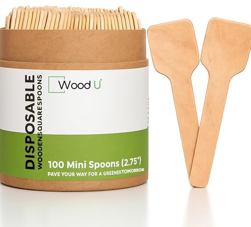 Tiny wooden spoon, Eco-Friendly miniature wooden spoons for spices, Scrubs small wooden spoon for salt, ice cream tasting spoons | 100% All-Natural - Pack of 100-2-3/4” by WoodU