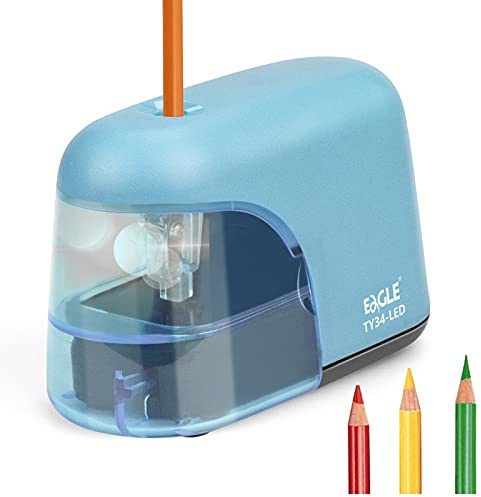 Eagle Electric Pencil Sharpener, Battery Powered Sharpener, LED Light Shinning During Sharpening, Portable, with Reusable and Replaceable Blade, Suitable for Kids, Ideal School Office Supplies(Blue)