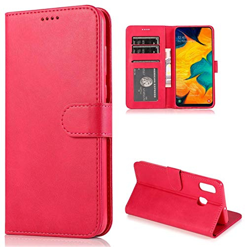 CTIUYA Hülle für Samsung Galaxy A20E Schutzhülle Leder,Rose Rot | Vollschutz Handyhülle Klappbar mit Kartenfach Brieftasche, Faltbar Magnetisch Klapphülle Flip Case Lederhülle Handytasche