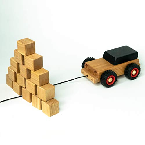 rewoodo Crashcar - Holz Auto mit Stapelturm inkl. Baumwollbeutel Premium Holzspielzeug ab 3 Jahre Made in Germany