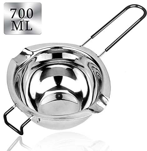 Double chaudière en acier inoxydable 700 ml avec poignée résistante à la chaleur pour faire fondre du chocolat, des bonbons et des bougies, grande capacité