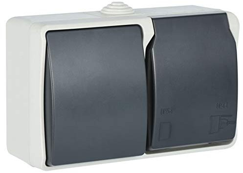 Electraline 605909 1-Fach Schuko Steckdose und Schalter Kombination mit Deckel für den Außenbereich, Für den Außenbereich und Feuchträume geeignet, IP44 geschützt, Aquatop, Grau/Anthrazit