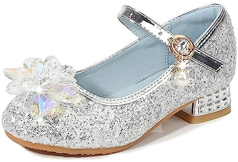 Eleasica Zapaño de Lentejuelas con añorno de Cristal de tacón baño Princesa para Niña Zapaños de Baile Cosplay Princesa para Regaño Reina Zapatillas,Plateaño,29 EU