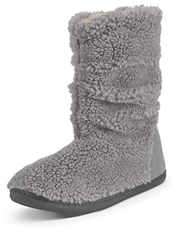 Polar Pantofole da uomo Sherpa Stivali Memory Foam da interno con suola in gomma antiscivolo, morbide, calde e soffici in finta pelliccia, pantofola da casa, scarpa stivaletto alla caviglia, Grigio