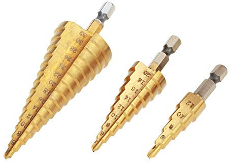 Foret étagé HSS, foret étagé HSS avec acier rapide, foret étagé à tige hexagonale avec sac de rangement 3 pièces 4-12/4-20/4-32mm