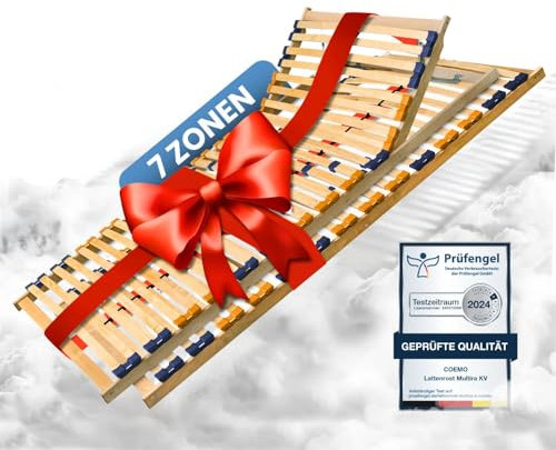 Coemo Partner-Set 2 x Lattenrost MULTIRA 90 x 200 cm 7-Zonen 28 Leisten Kopfteil und Härtegrad verstellbar