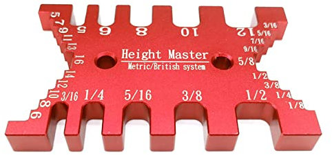 Stufen-Tiefenmesser, Tiefenhöhensäge-Messgerät, hochpräziser Zapfenschieber, metrisch für Fräs- und Tischsäge, Aluminiumlegierung, Klarheit, Tiefenmesser, tragbares Oberfräsen-Werkzeug (rot)