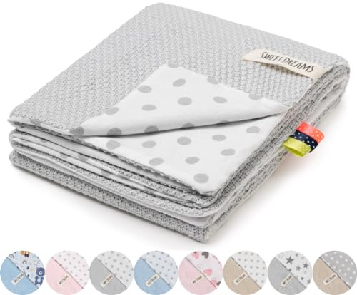 Mikos* Babydecke Leichte Baumwolle Kinderdecke ohne Füllung, Kindergarten Baumwolldecke für Mädchen, Junge, Neugeborenen Kinderwagen Babyschale Kuscheldecke 75x100 (1040) (Grau/Graue Tupfen)