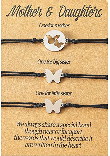 CERSLIMO Collane per Madre e Figlie, 3 Bracciali con Ciondolo a Forma di Farfalla per Mamma e Figlia, Regalo di Natale per Mamma e Sorella, Acciaio Inossidabile