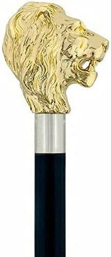 Generic Goldener Löwenkopfgriff Vintage Holz Gehstock, Antik Messing Geschenk für Männer und Frauen, Handgemachtes Design, Mittelalter Repliken, Cosplay Alltag Halloween von Indo International