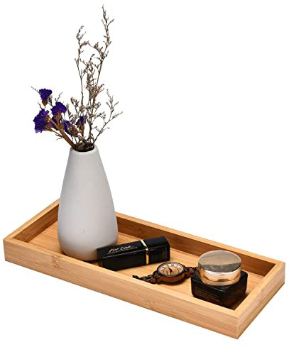 Natural Bamboo Vanity-Bamodi Bambus Badezimmer-Tablett - Kleines Bambus-Organisationstablett - Für Arbeitsplatte, Waschtisch, Küchenspüle & Toilettenschüssel - Dekorativer Organizer