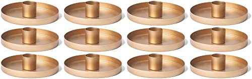 Novaliv 12er-Set Stabkerzenhalter 9cm Metall rund Kerzenpick matt Gold Weihnachtsdekoration Candle Holder Kerzenhalter Tafelkerzen scandic chic Adventskranz Kerzenteller Dekoschale Weihnachtskranz