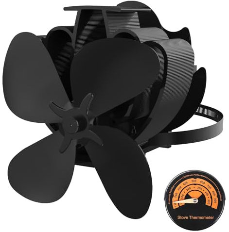 Magnetisch Kaminventilator Leiser Kamin Ventilator Kaminlüfter Ohne Strom mit Modifizierter Umlenkplatte &Thermometer für Kamin/Ofen/Holz/Ofenrohr