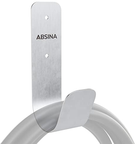 ABSINA Rostfritt stål typ 2 väggfäste inkl. monteringstillbehör – 16,1 x 4,5 x 8,3 cm – kabel, väggfäste för typ 2 laddkabel, väggbox kabelhållare, laddningskabel, hållare typ 2, väggfäste laddningskabel