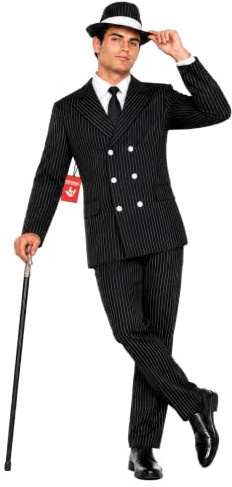 Fun Shack Deguisement Gangster Annees 20 Homme, Costume Halloween | Veste avec Chemise, Pantalon Rayé, Cravate & Chapeau, Style Années 20, Parfait pour Halloween, Idéal pour se Déguiser