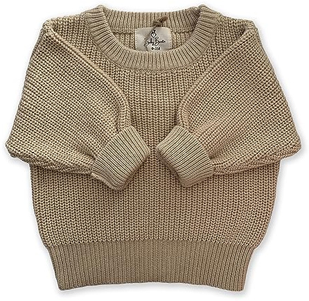 Strick Pullover aus 100% Baumwolle, Babypulli für Baby Mädchen und Baby Jungen inkl. hochwetigen Stoffbeutel ideal als Geburtsgeschenk 3-6 M Warm Beige