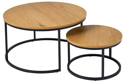 riess-ambiente.de Design Couchtisch 2er Set Elegance 80cm Natur Wildeiche schwarzes Gestell