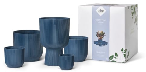 elho #Gift Vibes Fold 7,9,11,14,C Blumentopf - Tiefes Blau | ∅ 19 x H 22 cm | 5 Artikel Enthalten
