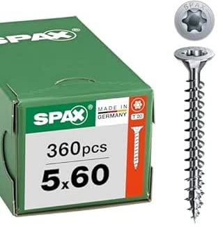 SPAX Tornillo Universal 5 x 60 mm, 360 pzas., T20, Rosca Completa, WIROX