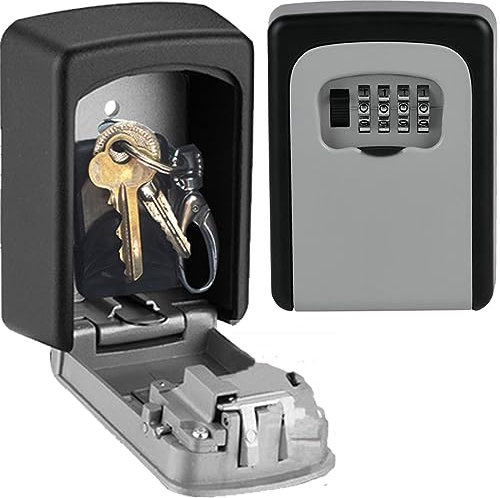 Weyot Zinklegierung Schlüsselsafe Mit 4-stelligem Zahlencode Außen wasserdichte Schlüsselbox Wand-Schlüsseltresor,für Haus Schule Lagerhaus Garage Büro Ersatz,Grey