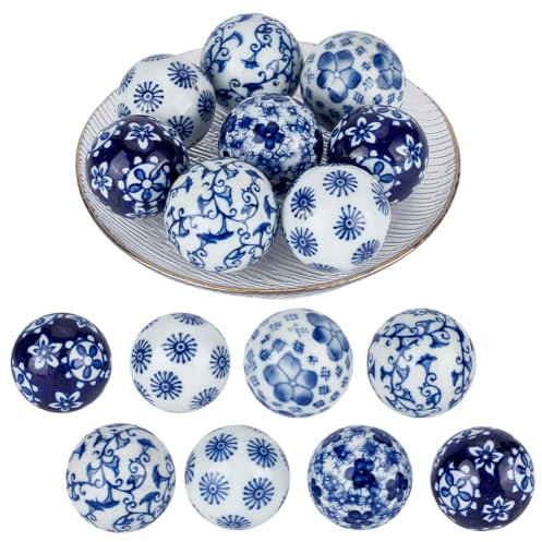 OLYCRAFT 8Pcs Blue and White Porcelain Balls - Handmade Decorative Porcelain Beads 4cm with 3mm Hole - Floating Ceramic Orbs Spheres for Centerpiece, Bowls, Vases, Tables, Wedding, Home Decor