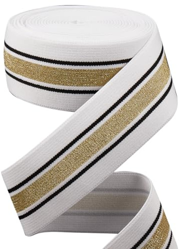 GORGECRAFT 4.3m*40mm de Ancho Banda Elástica A Rayas Doradas Y Negras Cintas Elásticas Planas Blancas Cinta de Costura para Tejer Correa para Manualidades DIY Pretina Diadema Bolsas Prendas