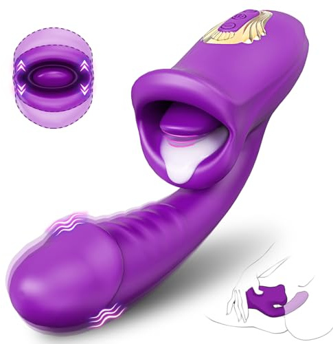 Tongue Sex Toys Realistic Dildo Vibrator, 3 in 1 G Spot Vibrator for Women, Clitoral Vibrators with 10 Vibrations 10 Tongue Licking Nipple Clit Stimulator Adult Sex Toys for Women Men Couple